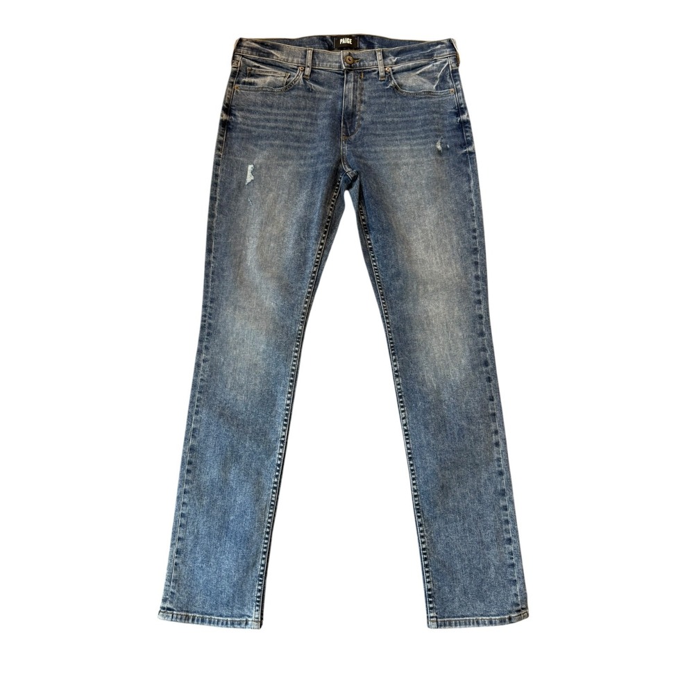 Paige Federal Slim Straight Jeans Mens 34 Medium Wash Blue‎ Distressed